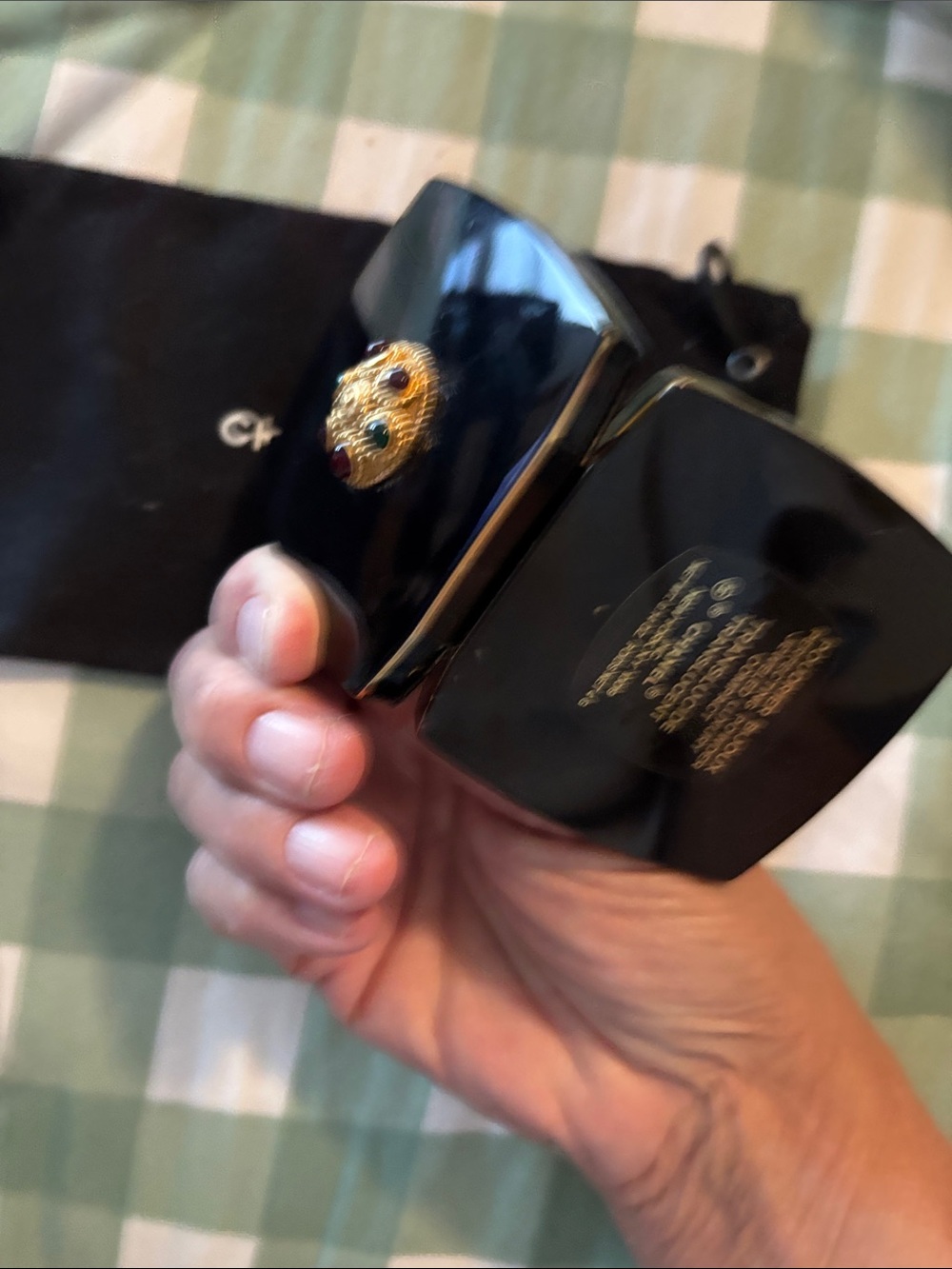 CHANEL Black Compact with Gold Medallion and Multicolor Stones with Storage Bag - Picture 11 of 16
